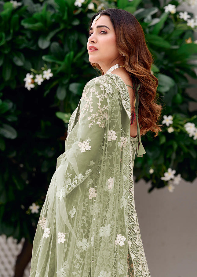 Green Embroidered Anarkali