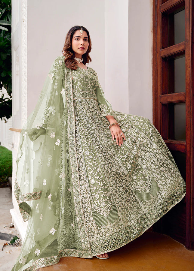 Green Embroidered Anarkali