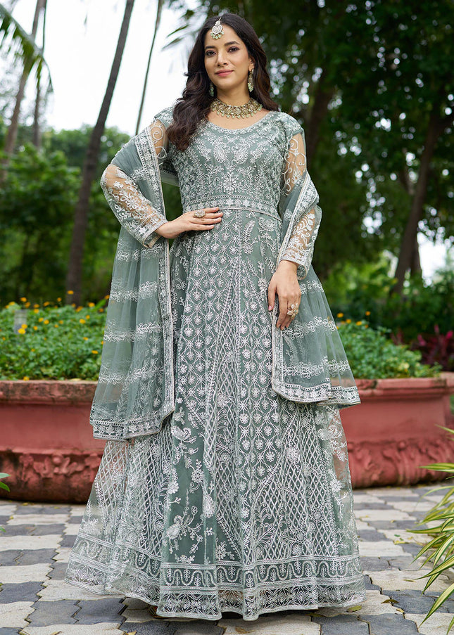 Sea Green Embroidered Anarkali