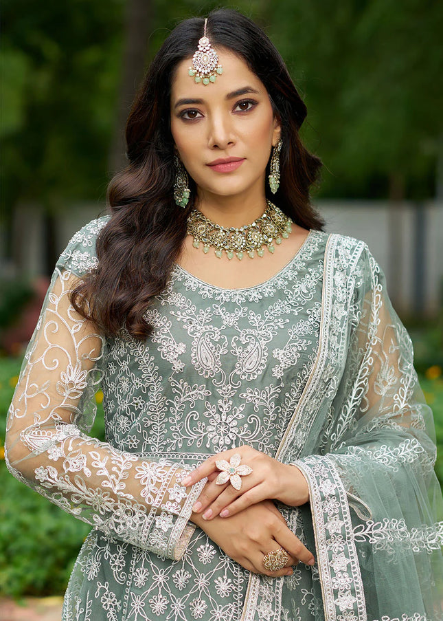 Sea Green Embroidered Anarkali