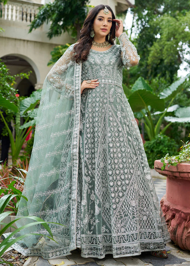 Sea Green Embroidered Anarkali