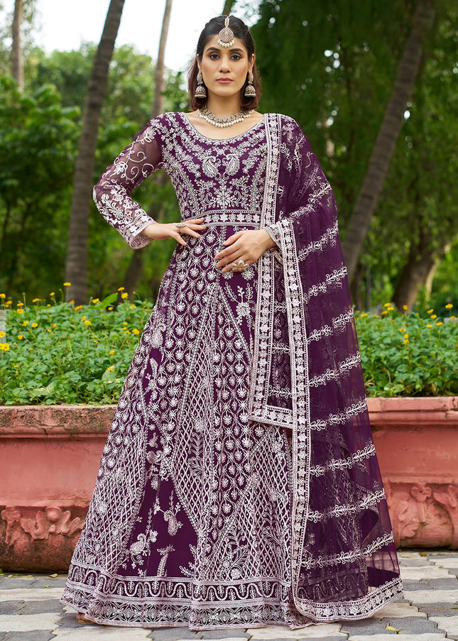 Purple Embroidered Anarkali
