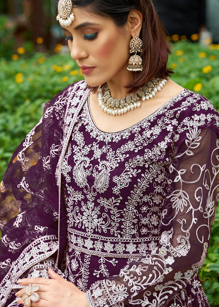 Purple Embroidered Anarkali