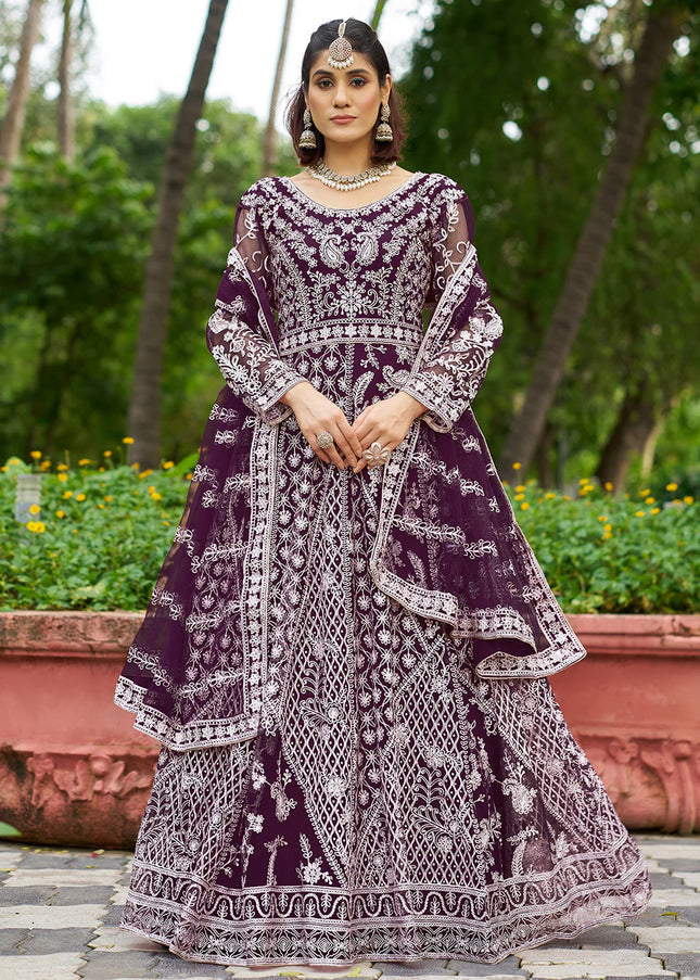 Purple Embroidered Anarkali