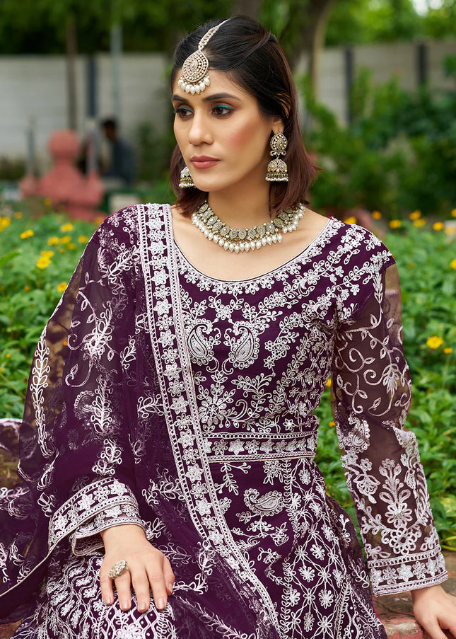 Purple Embroidered Anarkali
