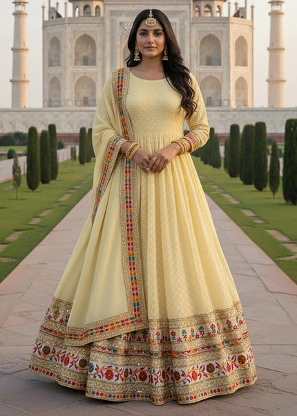 Yellow Embroidered Anarkali Gown