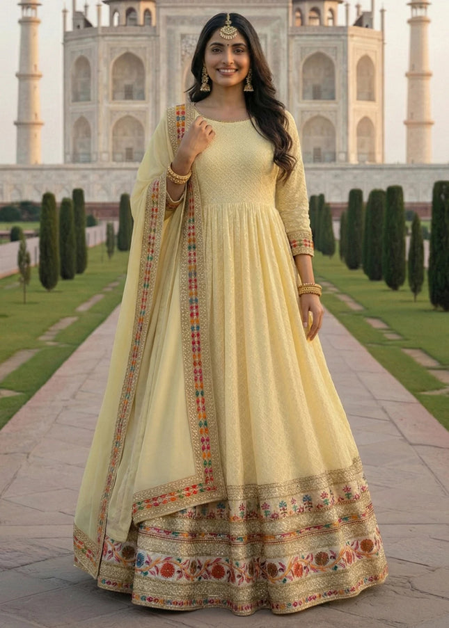 Yellow Embroidered Anarkali Gown