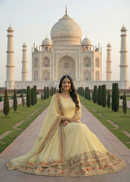 Yellow Embroidered Anarkali Gown