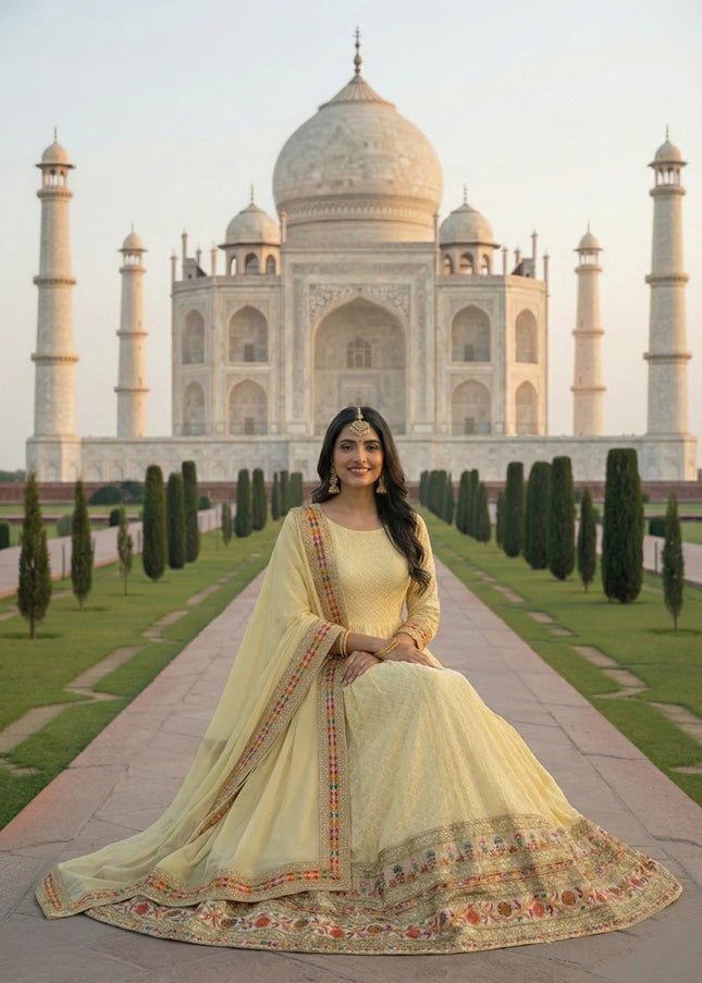 Yellow Embroidered Anarkali Gown