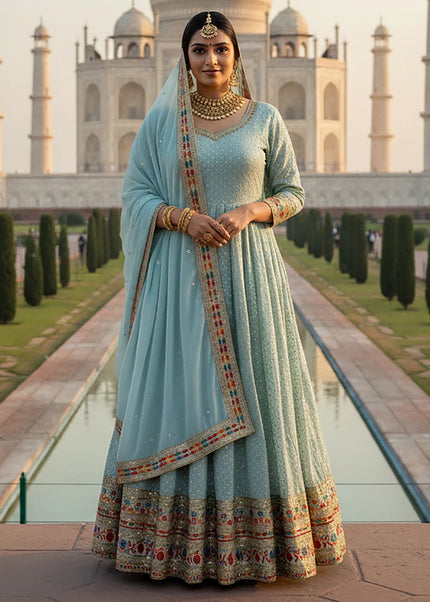 Sky Blue Embroidered Anarkali Gown