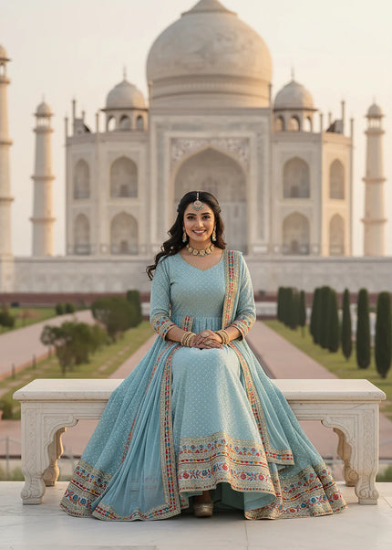 Sky Blue Embroidered Anarkali Gown