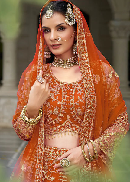 Orange Embroidered Lehenga Choli