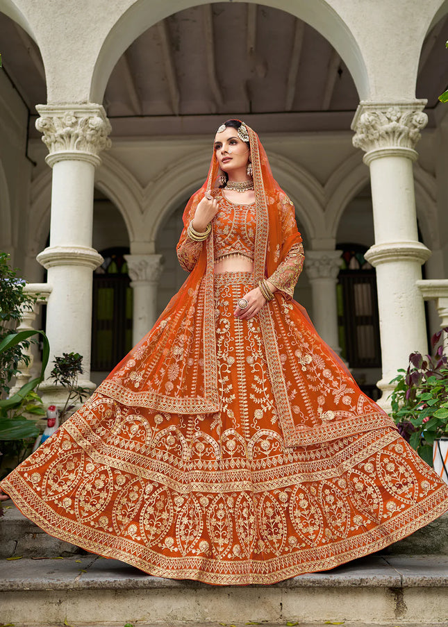 Orange Embroidered Lehenga Choli