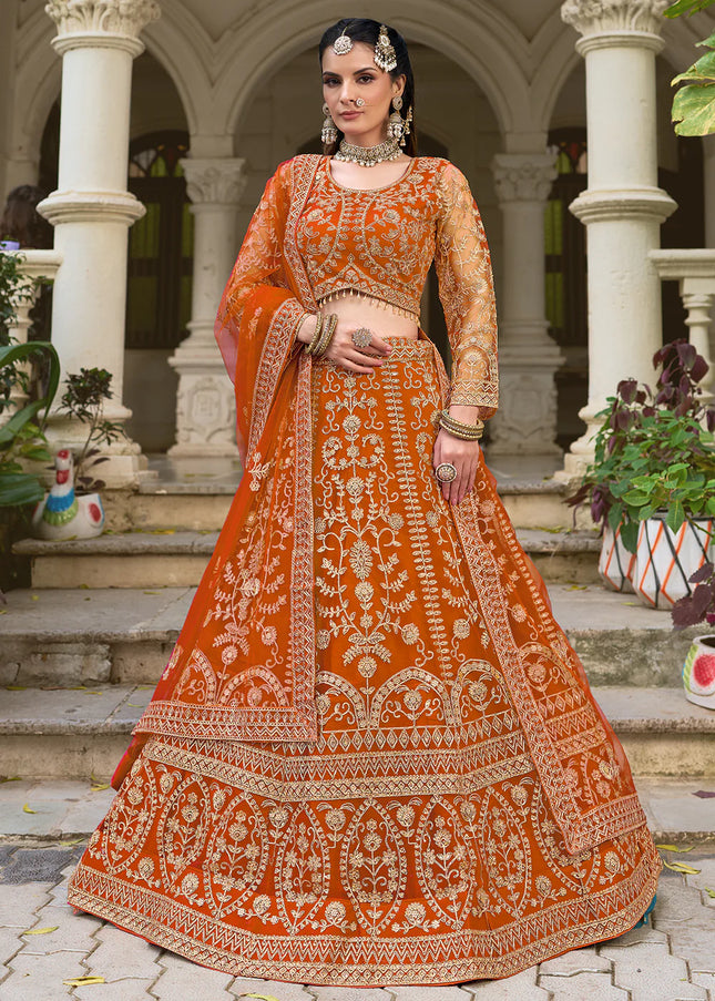 Orange Embroidered Lehenga Choli