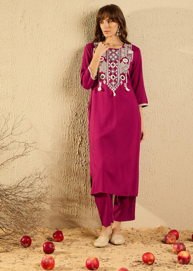 Pink Embroidered Pant Style Suit