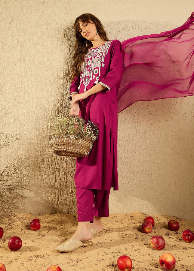 Pink Embroidered Pant Style Suit