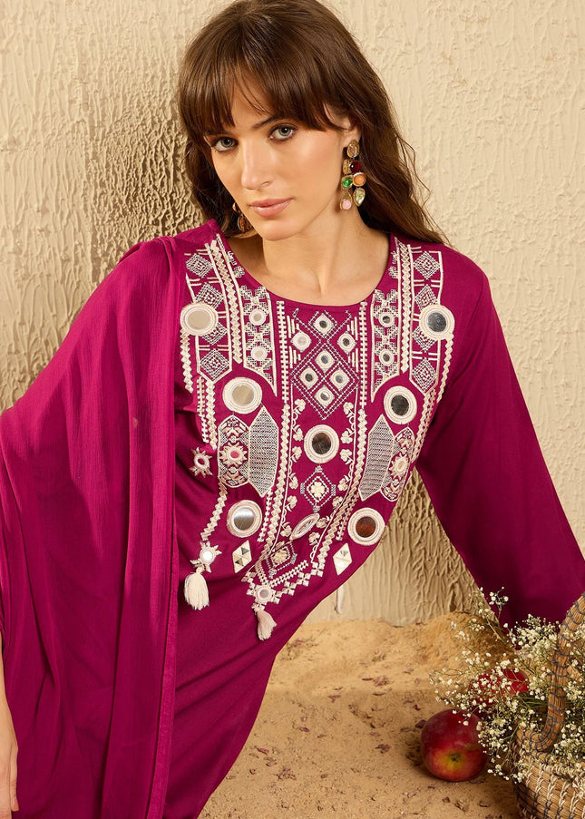 Pink Embroidered Pant Style Suit