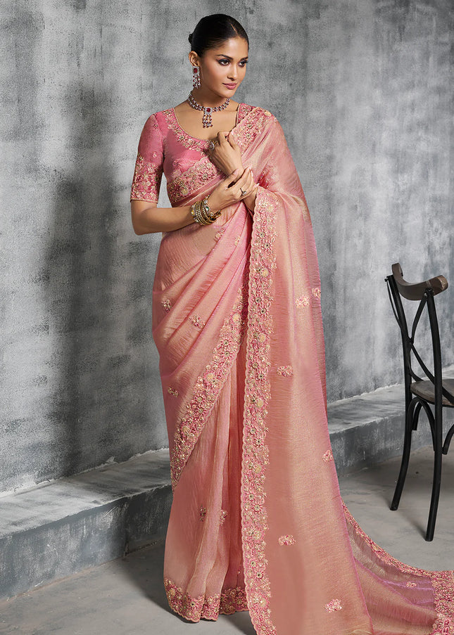 Pink Embroidered Wedding Saree