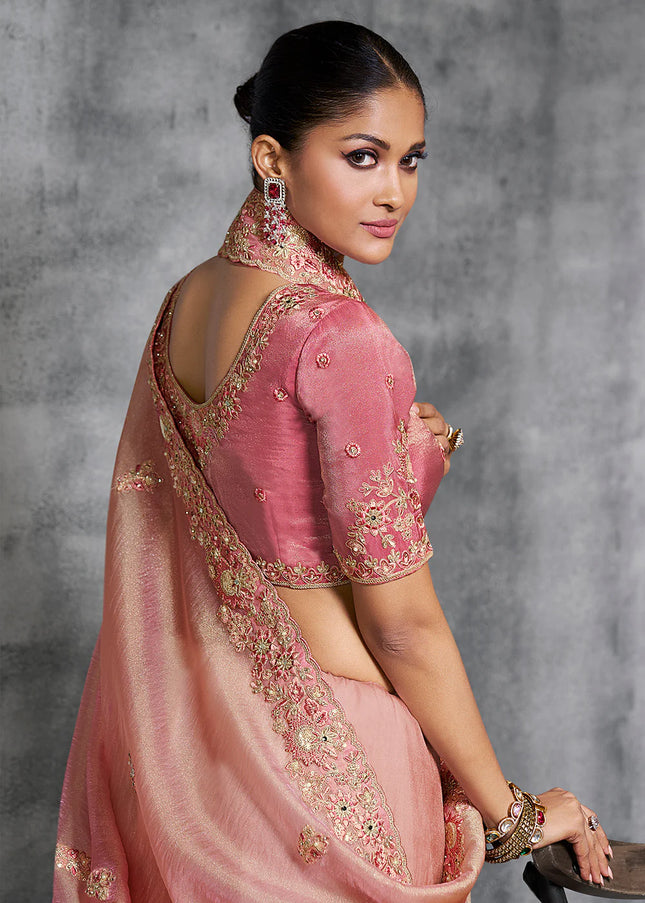 Pink Embroidered Wedding Saree