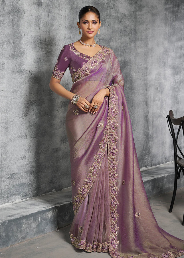 Purple Embroidered Wedding Saree