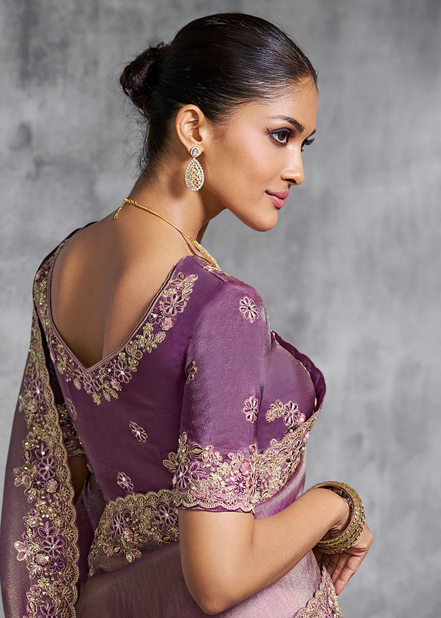 Purple Embroidered Wedding Saree
