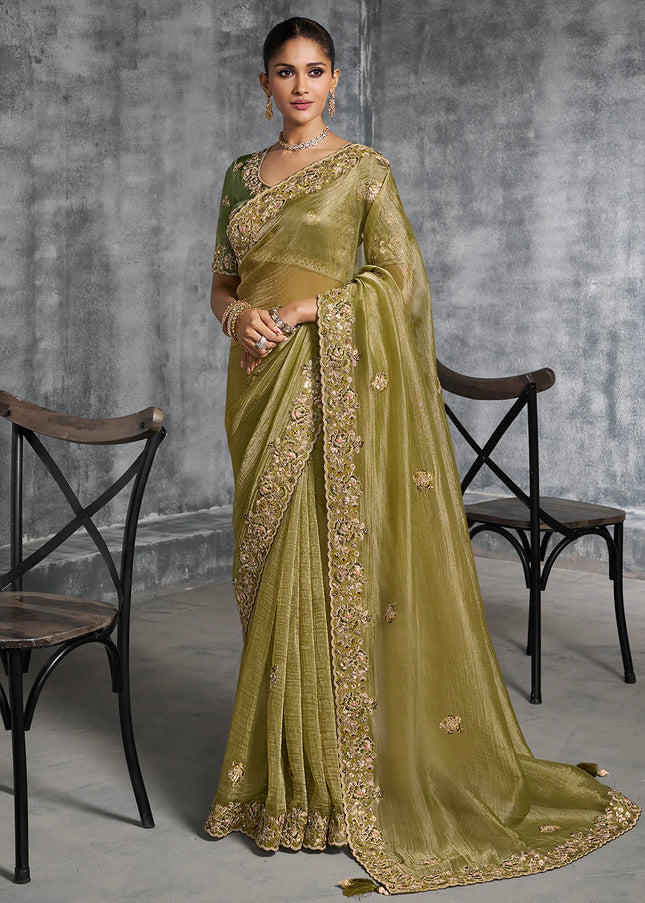 Green Embroidered Wedding Saree