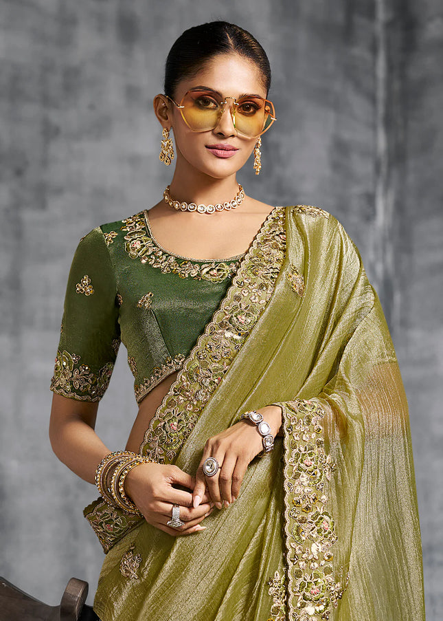Green Embroidered Wedding Saree