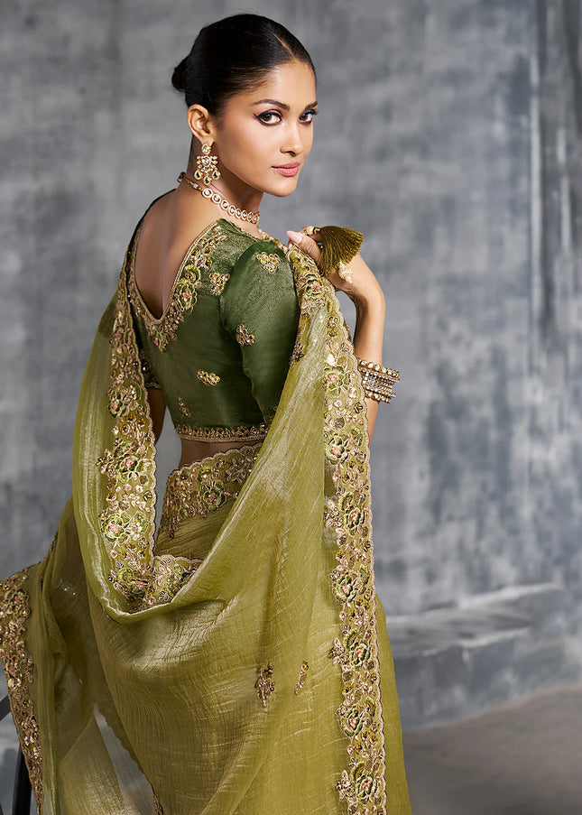 Green Embroidered Wedding Saree