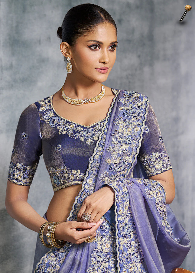 Lavender Embroidered Wedding Saree