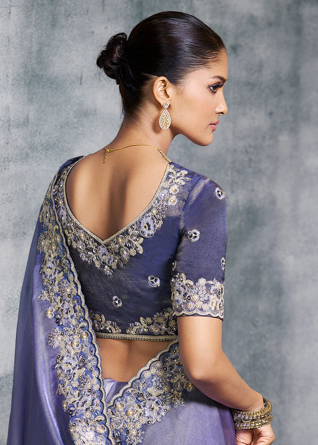 Lavender Embroidered Wedding Saree
