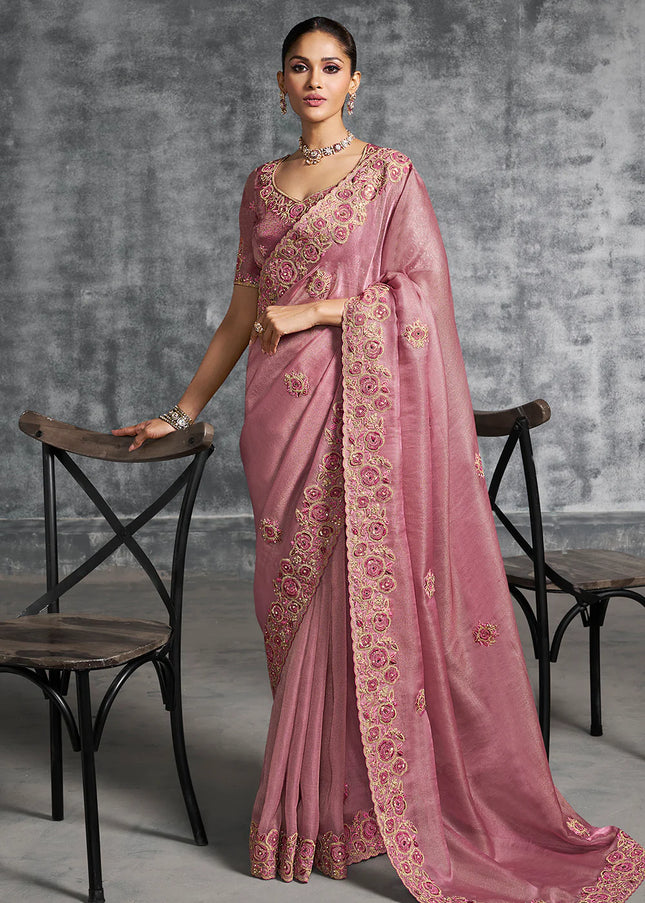 Pink Embroidered Wedding Saree