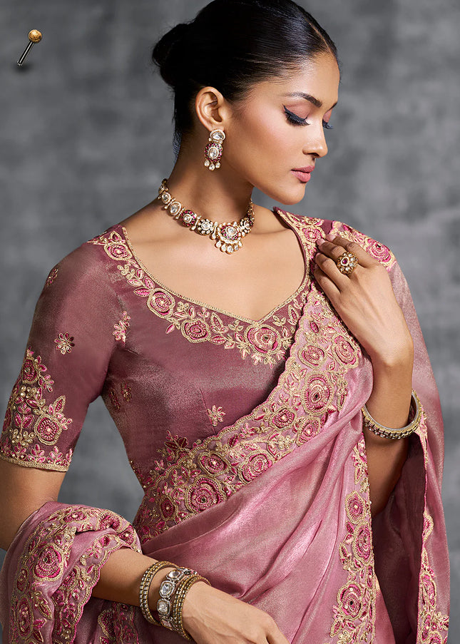 Pink Embroidered Wedding Saree