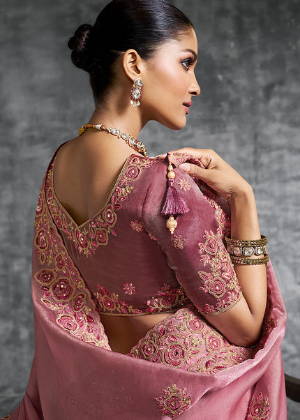 Pink Embroidered Wedding Saree