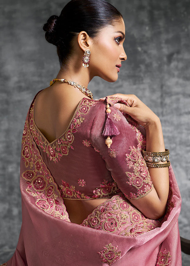 Pink Embroidered Wedding Saree