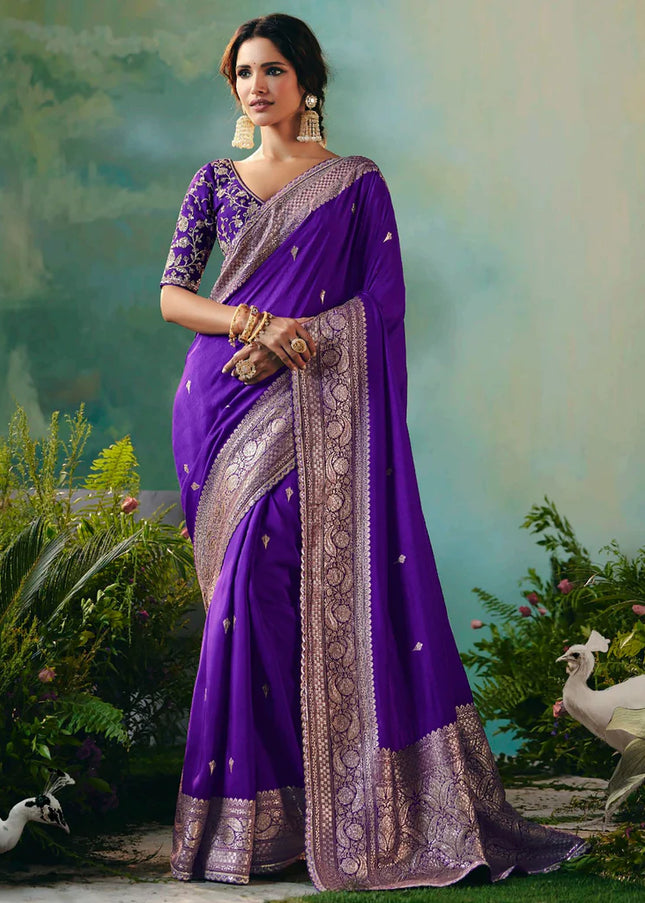 Purple Embroidered Wedding Saree