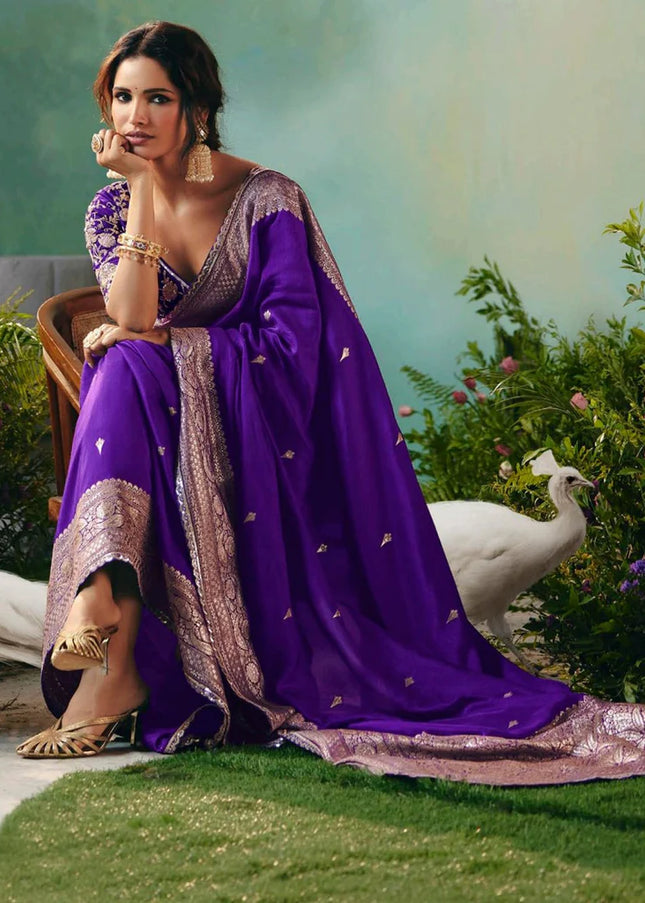 Purple Embroidered Wedding Saree