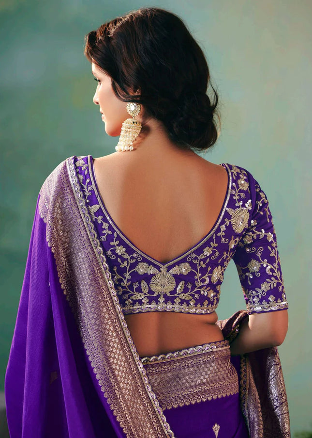 Purple Embroidered Wedding Saree
