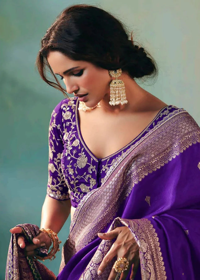 Purple Embroidered Wedding Saree