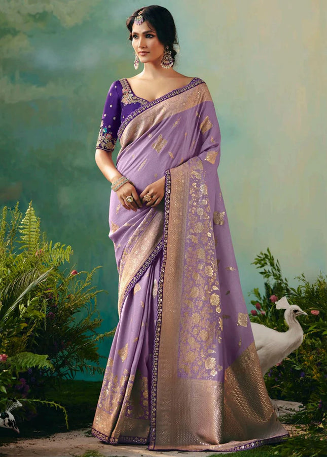 Lavender and Purple Embroidered Wedding Saree