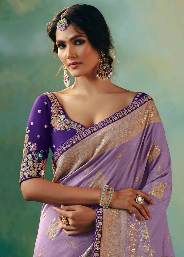 Lavender and Purple Embroidered Wedding Saree