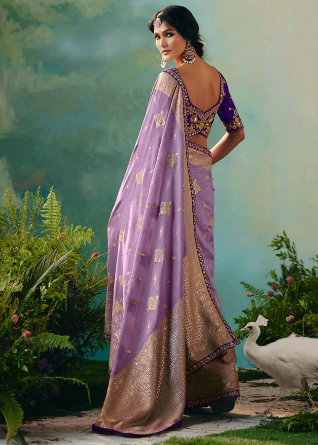 Lavender and Purple Embroidered Wedding Saree