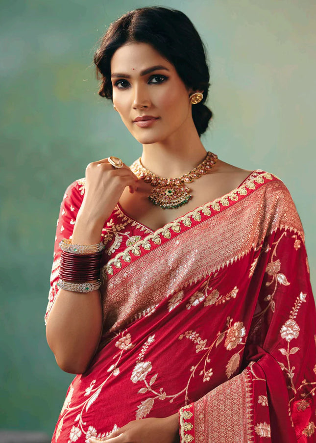 Red Embroidered Wedding Saree