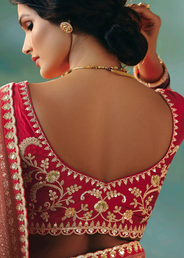 Red Embroidered Wedding Saree