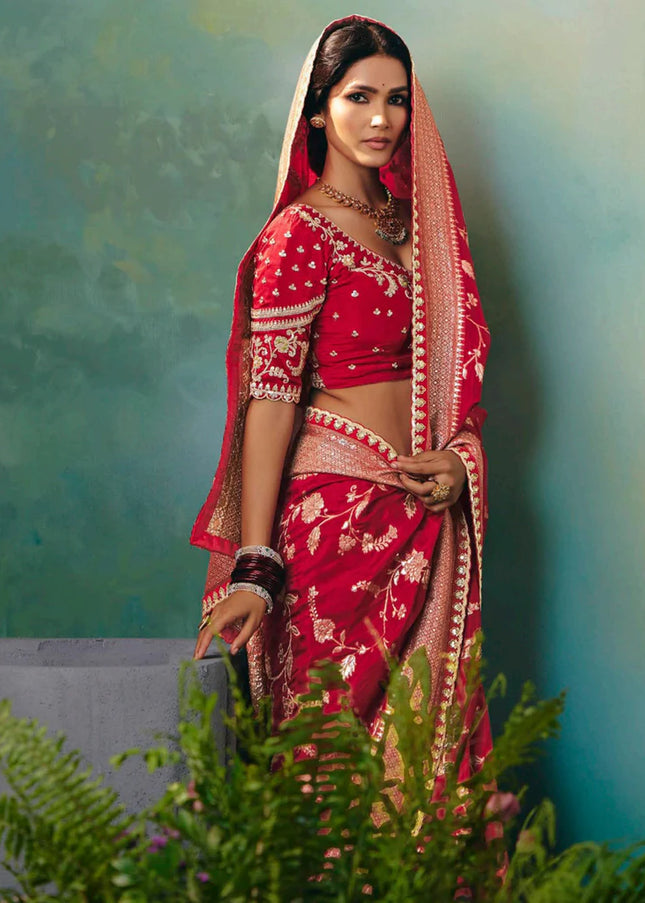 Red Embroidered Wedding Saree