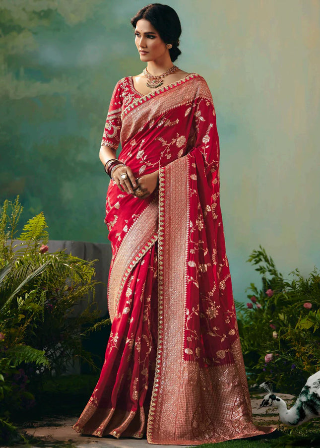 Red Embroidered Wedding Saree