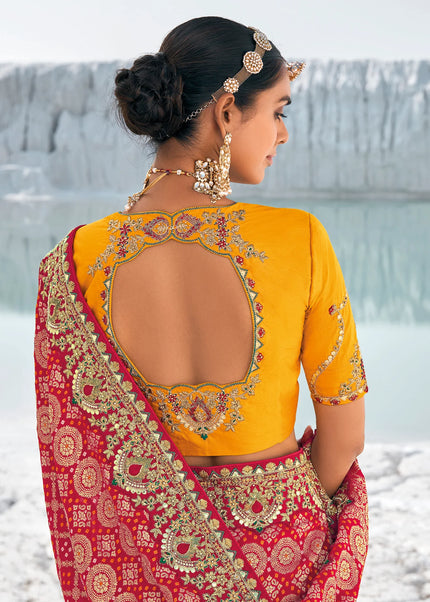 Red Embroidered Wedding/Festive Saree
