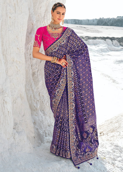 Blue Embroidered Wedding/Festive Saree