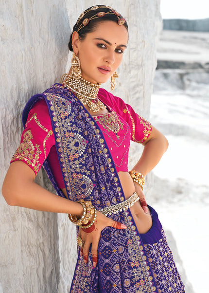 Blue Embroidered Wedding/Festive Saree