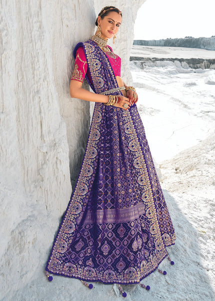 Blue Embroidered Wedding/Festive Saree