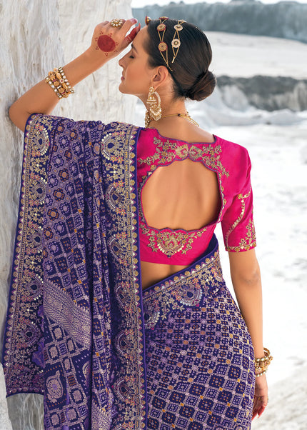 Blue Embroidered Wedding/Festive Saree